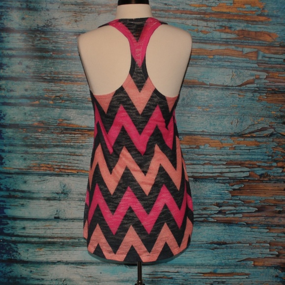 Chevron Womens Tank Coral Pink Grey S - Picture 2 of 5